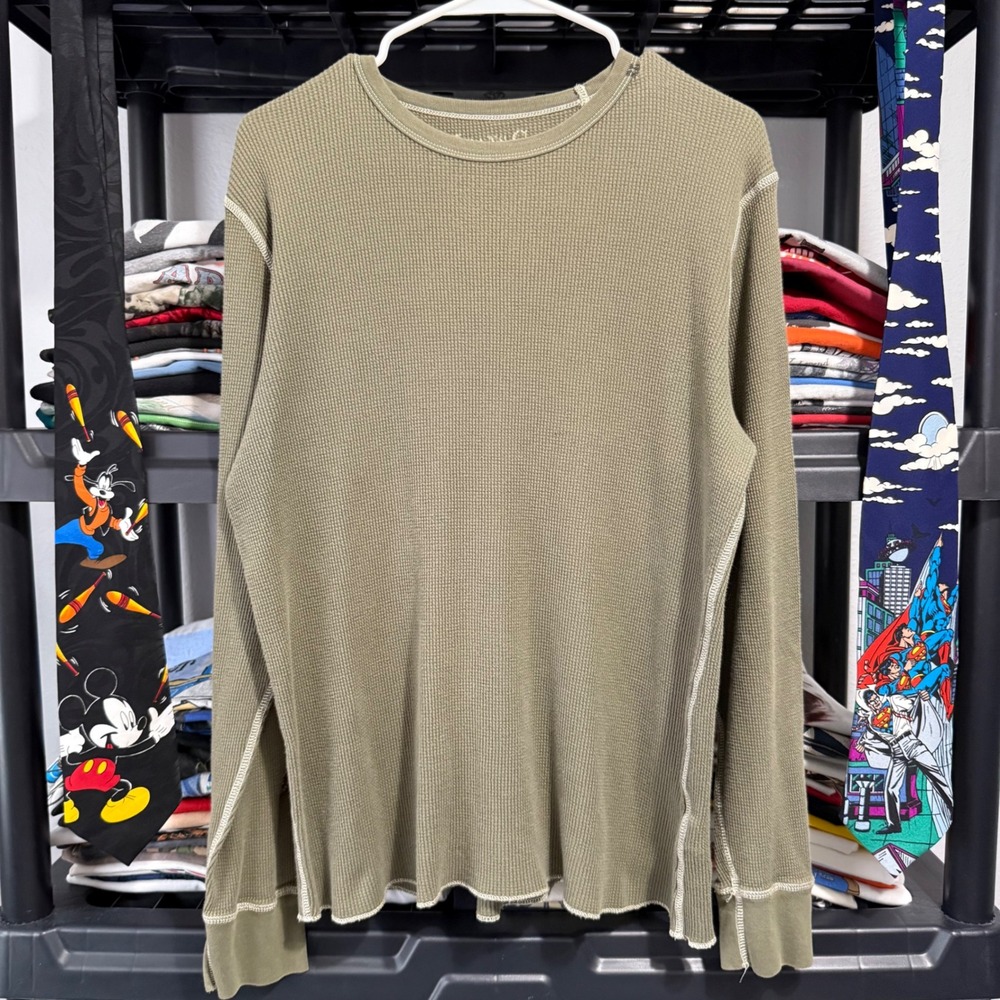 Y2K Olive Polo Jeans Co Ralph Lauren Thermal Shirt Large Light Distressing